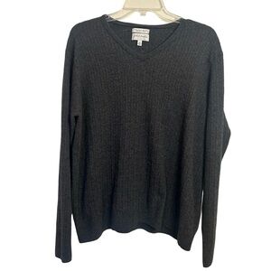 John W. Nordstrom Men’s Merino Wool Cable Knit V Neck Sweater Gray XXL